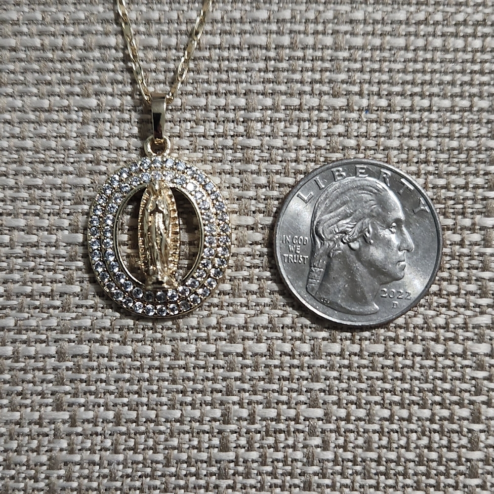 Virgen De Guadalupe Necklace / Laminated Gold/ Oro La… Gem